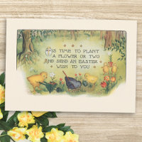 Vintage Easter Chicks in Garden with Funny Poem