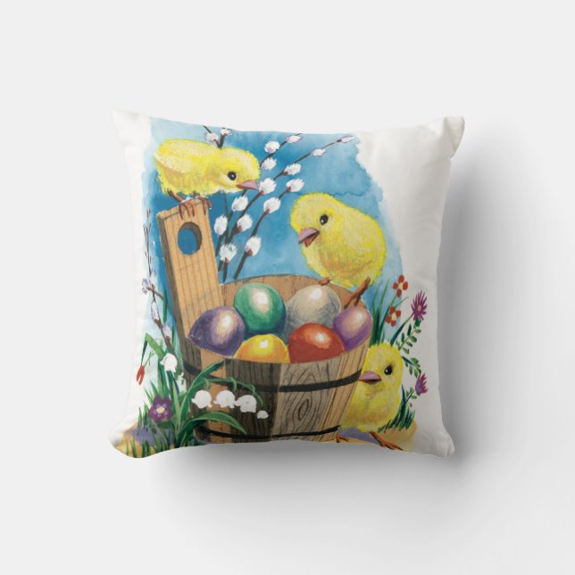 Vintage Easter chicks pillow (Front)