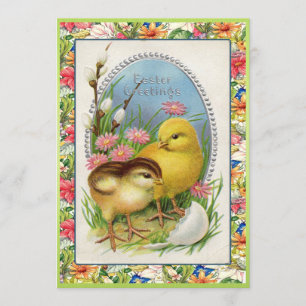 Vintage Easter Chicks Victorian Floral Invitation