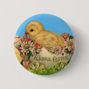 Vintage Easter Chicks with Blue Sky and Easter Egg 6 Cm Round Badge