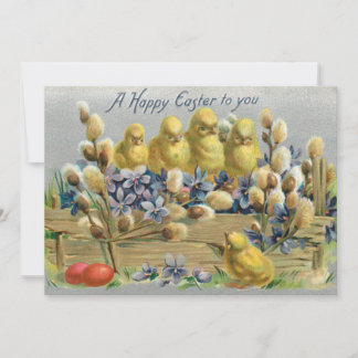 Vintage Easter Chicks with Pussy Willows & Violets Holiday Card