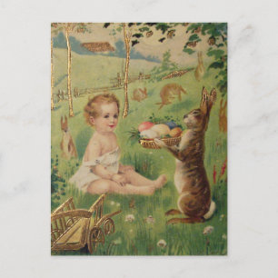 Vintage Easter Child and Rabbit Postcard