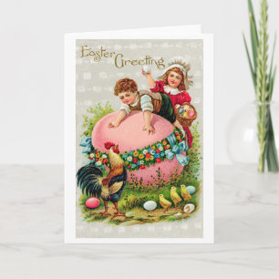 Vintage Easter Child Egg Chick Card