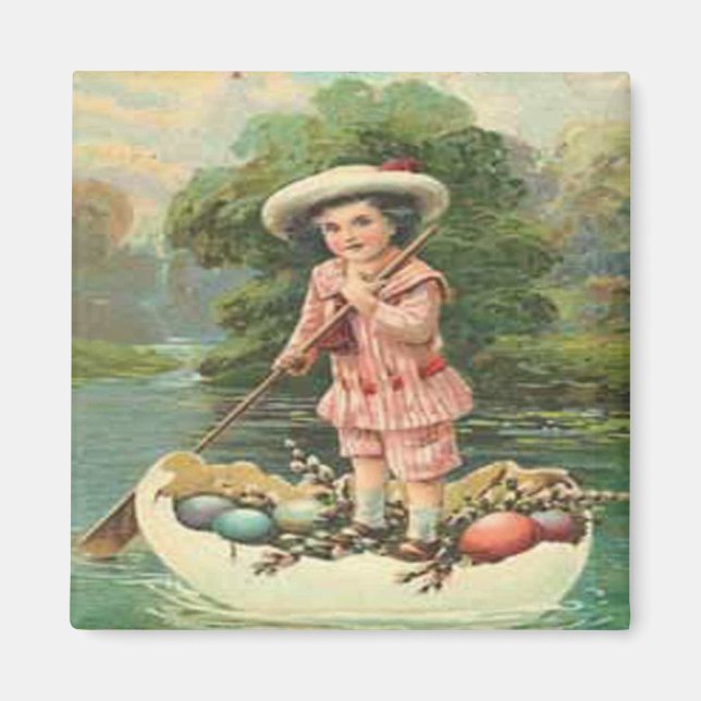 Vintage Easter Child in Egg Boat, ZSSG Magnet (Front)