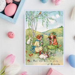 Vintage Easter Children and Easter Bunnies Holiday Card