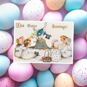 Vintage Easter Children and Easter Bunny Holiday Card