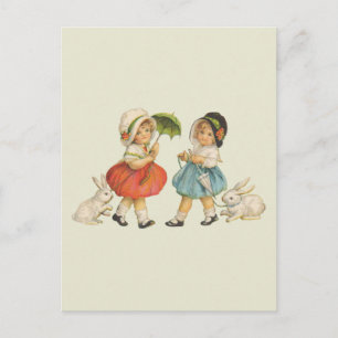 Vintage Easter Children Rabbits Bonnets Antique Postcard