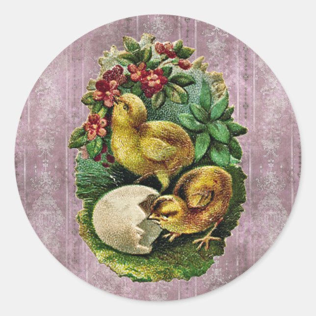 Vintage Easter Classic Round Sticker (Front)
