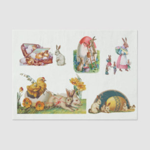 Vintage Easter Collage with Bunnies and Chicken Tissue Paper