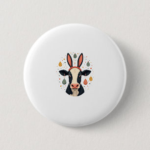 Vintage Easter Cow Bunny Ears Cute Farm Animal Egg 6 Cm Round Badge