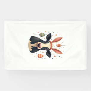 Vintage Easter Cow Bunny Ears Cute Farm Animal Egg Banner