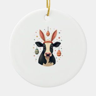 Vintage Easter Cow Bunny Ears Cute Farm Animal Egg Ceramic Tree Decoration