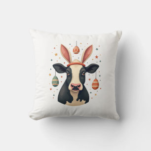 Vintage Easter Cow Bunny Ears Cute Farm Animal Egg Cushion