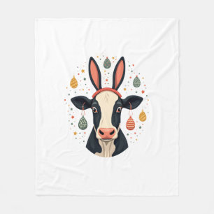 Vintage Easter Cow Bunny Ears Cute Farm Animal Egg Fleece Blanket