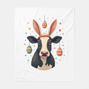 Vintage Easter Cow Bunny Ears Cute Farm Animal Egg Fleece Blanket
