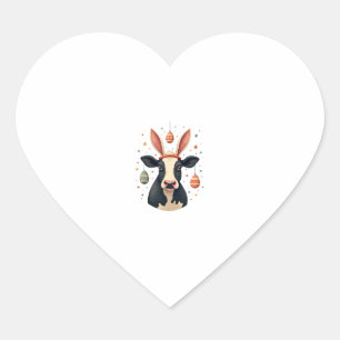 Vintage Easter Cow Bunny Ears Cute Farm Animal Egg Heart Sticker