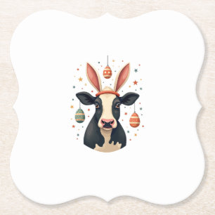 Vintage Easter Cow Bunny Ears Cute Farm Animal Egg Paper Coaster