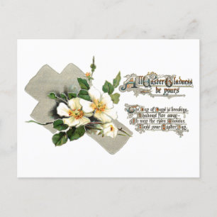 Vintage Easter Cross and Dog Roses Holiday Postcard