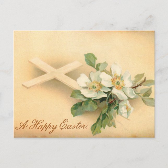 Vintage Easter Cross and Dog Roses Holiday Postcard (Front)