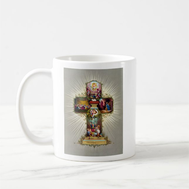 Vintage Easter Cross Religious Holiday Gold Coffee Mug (Left)