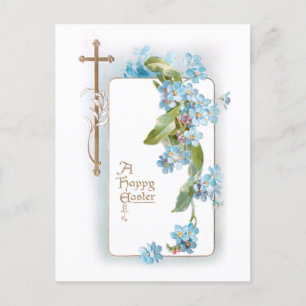 Vintage Easter Cross w/Blue Forget-me-Nots Holiday Postcard