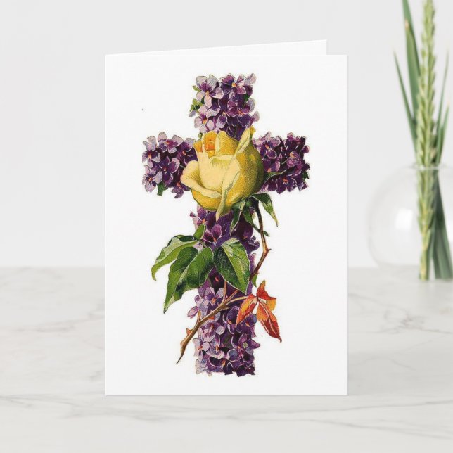 Vintage - Easter Cross with Flowers, Holiday Card (Front)