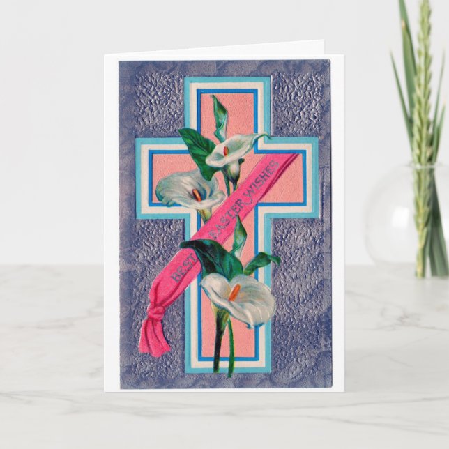 Vintage Easter Cross With Lilies Holiday Card (Front)