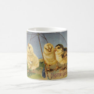 Vintage Easter Cute Chicks under a Parasol Coffee Mug