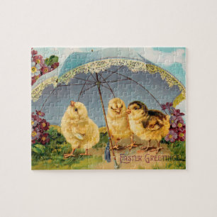 Vintage Easter Cute Chicks under a Parasol Jigsaw Puzzle