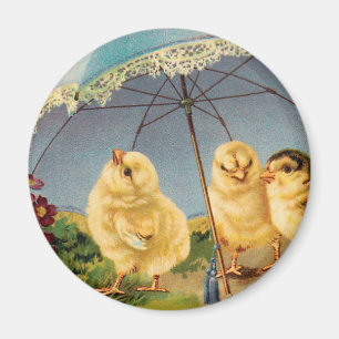 Vintage Easter Cute Chicks under a Parasol Magnet
