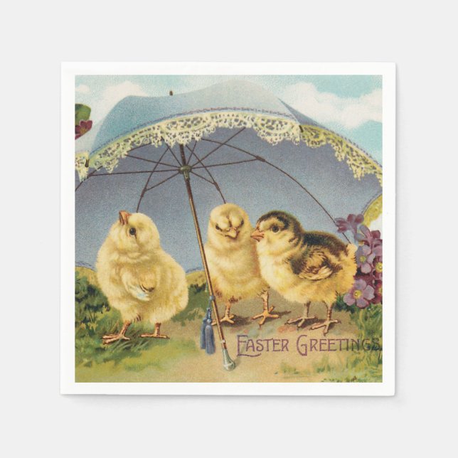 Vintage Easter Cute Chicks under a Parasol Napkin (Front)