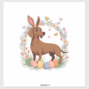 Vintage Easter Dachshund Bunny Dog with Floral Egg
