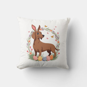 Vintage Easter Dachshund Bunny Dog with Floral Egg Cushion