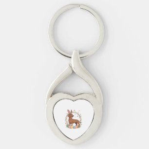 Vintage Easter Dachshund Bunny Dog with Floral Egg Key Ring