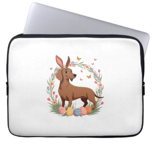 Vintage Easter Dachshund Bunny Dog with Floral Egg Laptop Sleeve