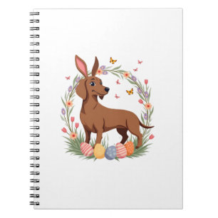 Vintage Easter Dachshund Bunny Dog with Floral Egg Notebook