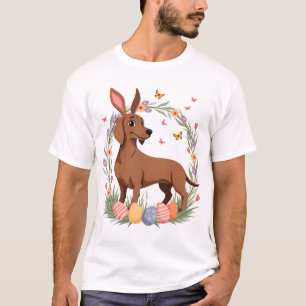 Vintage Easter Dachshund Bunny Dog with Floral Egg T-Shirt