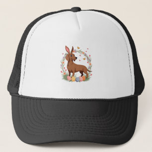 Vintage Easter Dachshund Bunny Dog with Floral Egg Trucker Hat