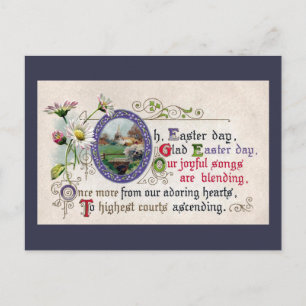 Vintage Easter Daisies and Tiny Church Plus Poem Holiday Postcard