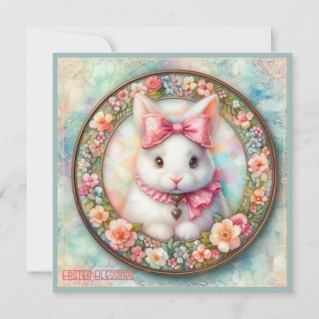 Vintage Easter ~ EASTER GREETINGS ~ Bunny ~ Holiday Card (Front)