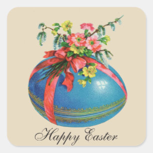 Vintage Easter egg and flowers add message sticker
