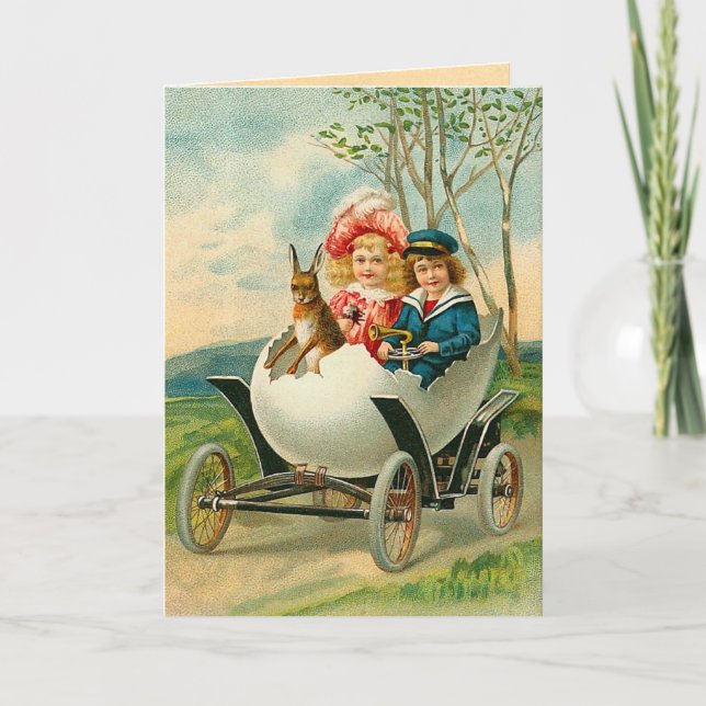 Vintage Easter Egg Carriage Holiday Card (Front)