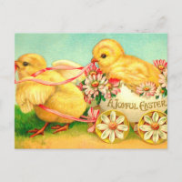 Vintage Easter Egg Chick Carriage Floral Flowers