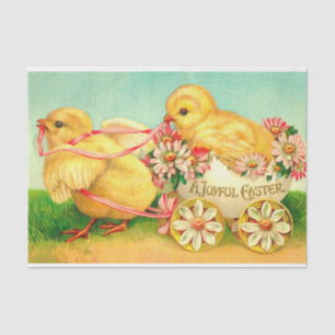 Vintage Easter Egg Chick Carriage Floral Flowers Tissue Paper