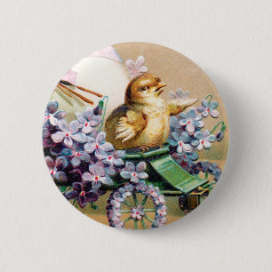 Vintage Easter Egg Chick Floral Flowers 6 Cm Round Badge