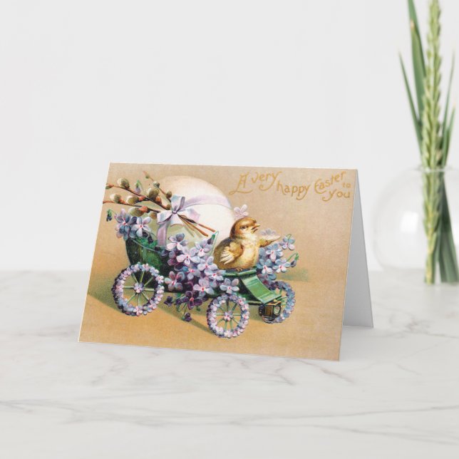 Vintage Easter Egg Chick Floral Flowers Holiday Card (Front)