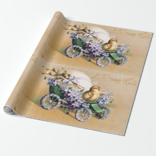 Vintage Easter Egg Chick Floral Flowers Wrapping Paper