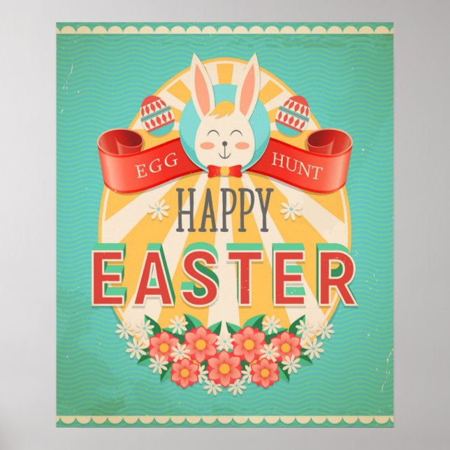 Vintage Easter Egg Hunt Holiday Card Poster (Front)
