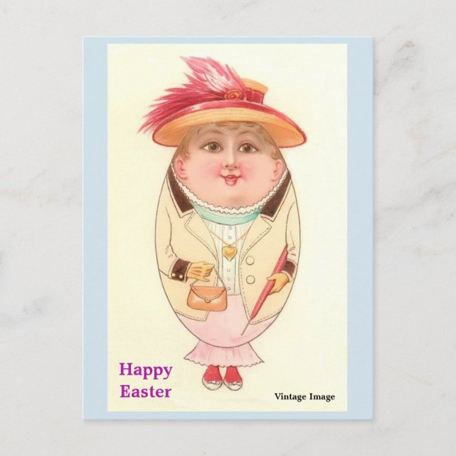 Vintage Easter Egg Lady is so Cute: Postcard (Front)