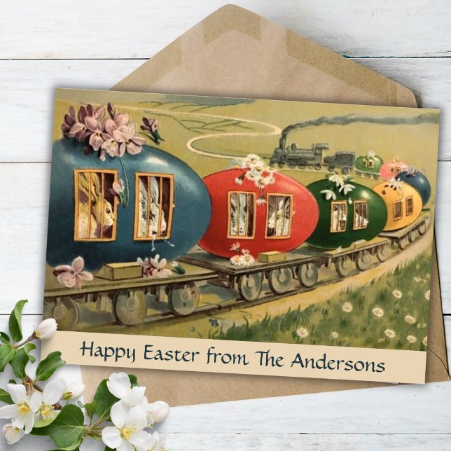 Vintage Easter Egg Train Custom Easter Holiday Card (Vintage Easter Egg Train Custom Easter Holiday Card)